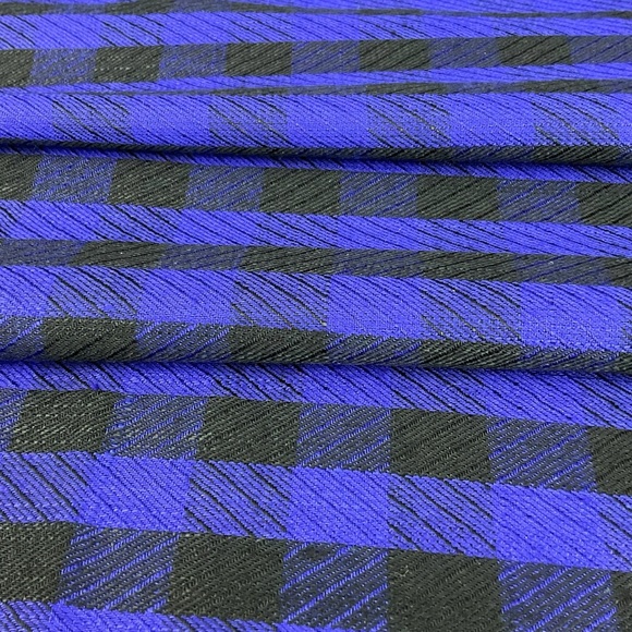 Vintage 70s blue-purple & black checkered double sided fabric 72” x 60” - Picture 5 of 7
